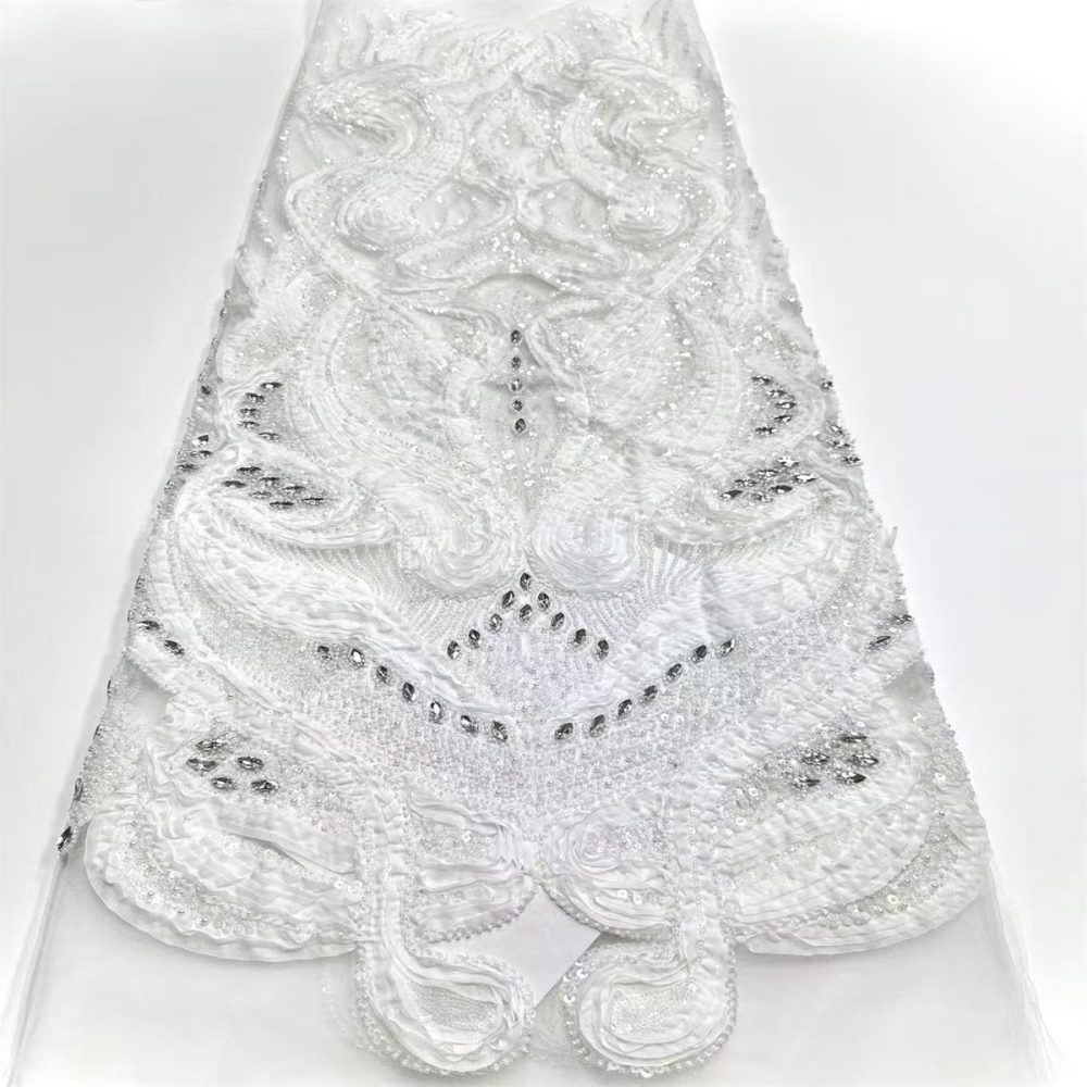 Embellished Beaded 3D Floral Tulle Lace Fabric with Beads | GTIN HN367