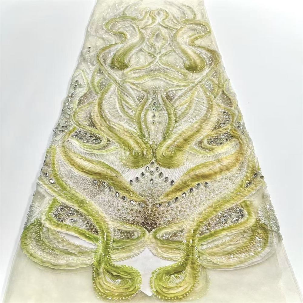 Embellished Beaded 3D Floral Tulle Lace Fabric with Beads | GTIN HN367