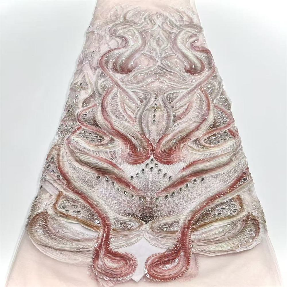 Embellished Beaded 3D Floral Tulle Lace Fabric with Beads | GTIN HN367