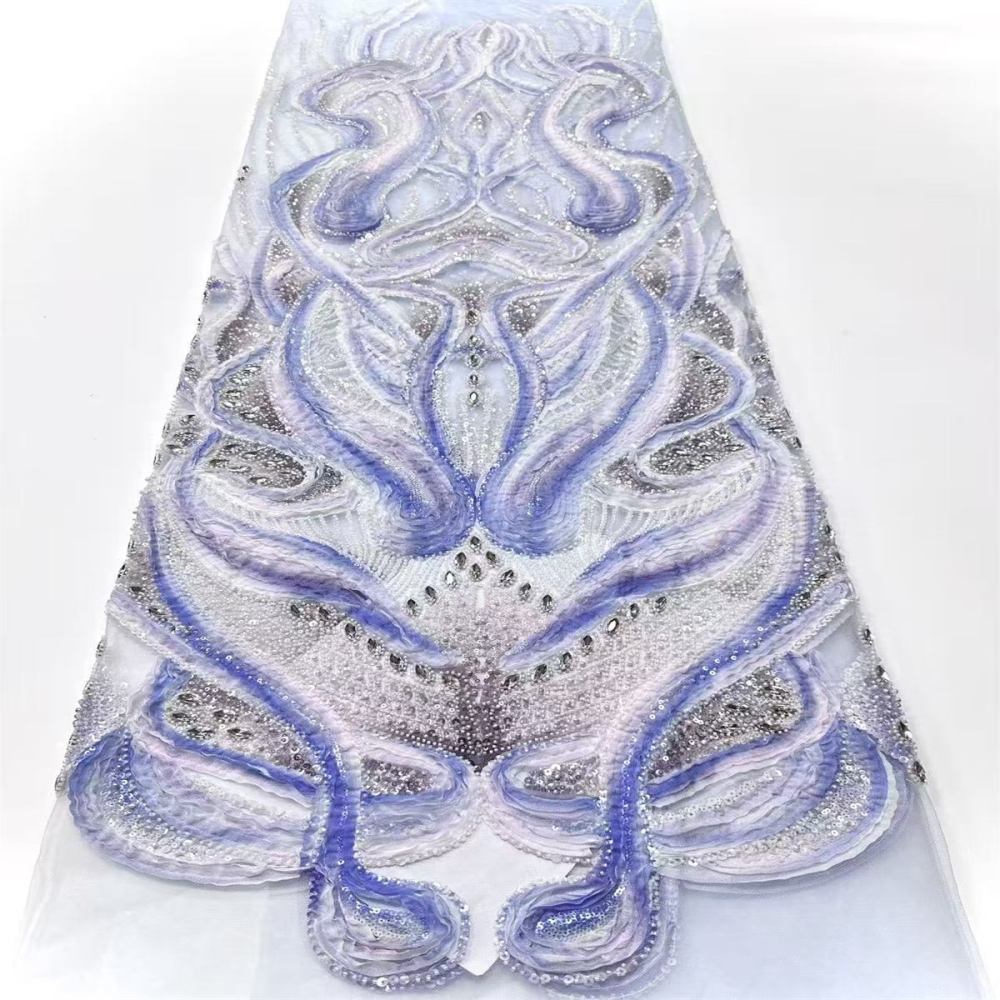 Embellished Beaded 3D Floral Tulle Lace Fabric with Beads | GTIN HN367