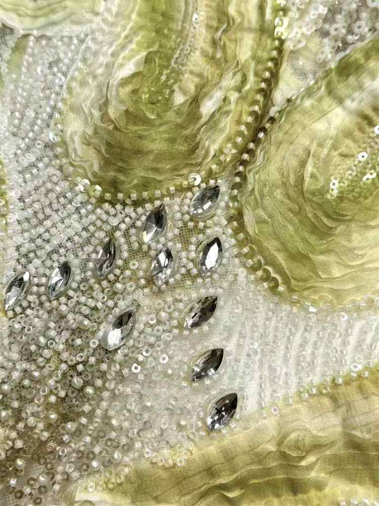 Embellished Beaded Tulle Lace Fabric with Beads | GTIN HN367
