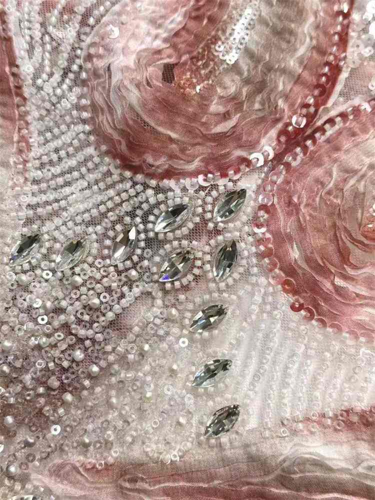 Embellished Beaded Tulle Lace Fabric with Beads | GTIN HN367