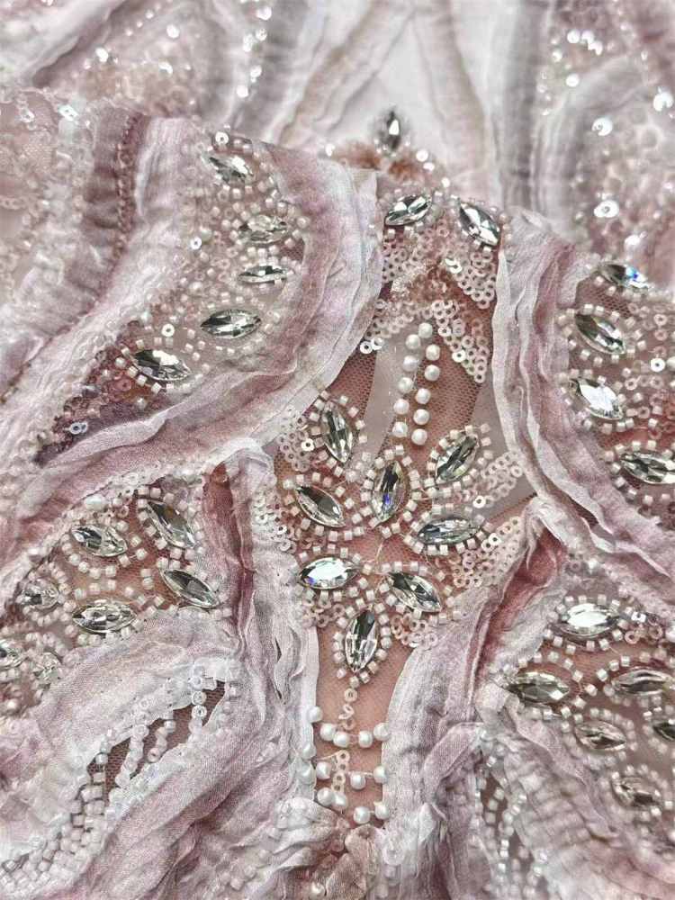 Embellished Beaded Tulle Lace Fabric with Beads | GTIN HN367