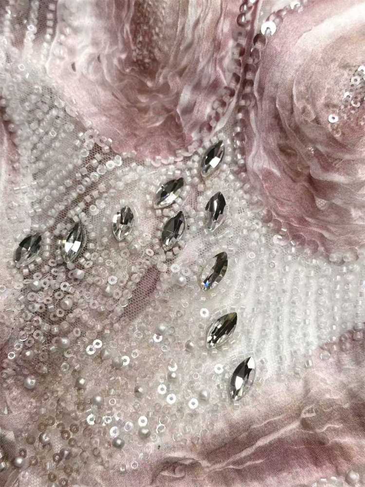 Embellished Beaded Tulle Lace Fabric with Beads | GTIN HN367