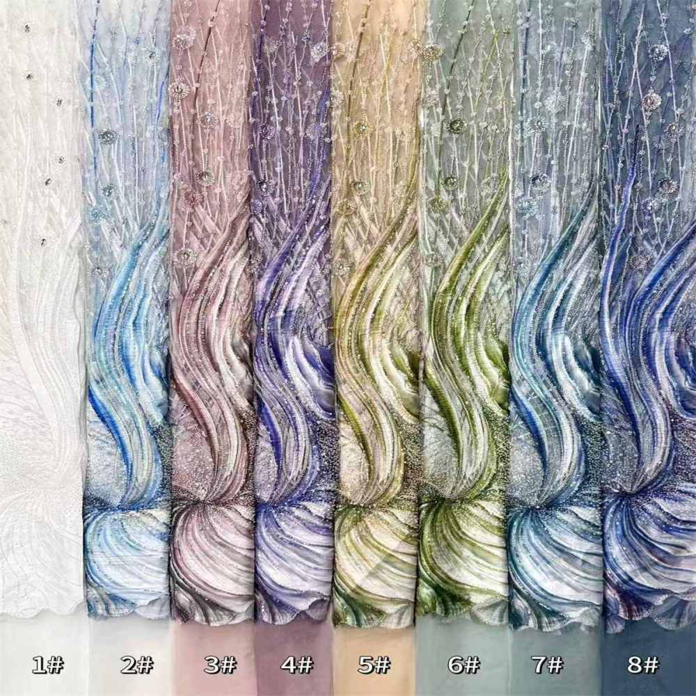 Embellished Beaded Tulle Lace Fabric with Beads | GTIN HN370