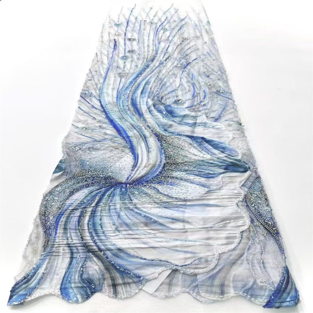 Embellished Beaded Tulle Lace Fabric with Beads | GTIN HN370