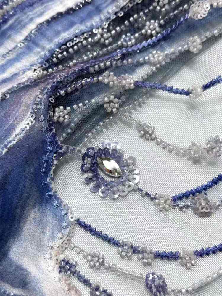 Embellished Beaded Tulle Lace Fabric with Beads | GTIN HN370