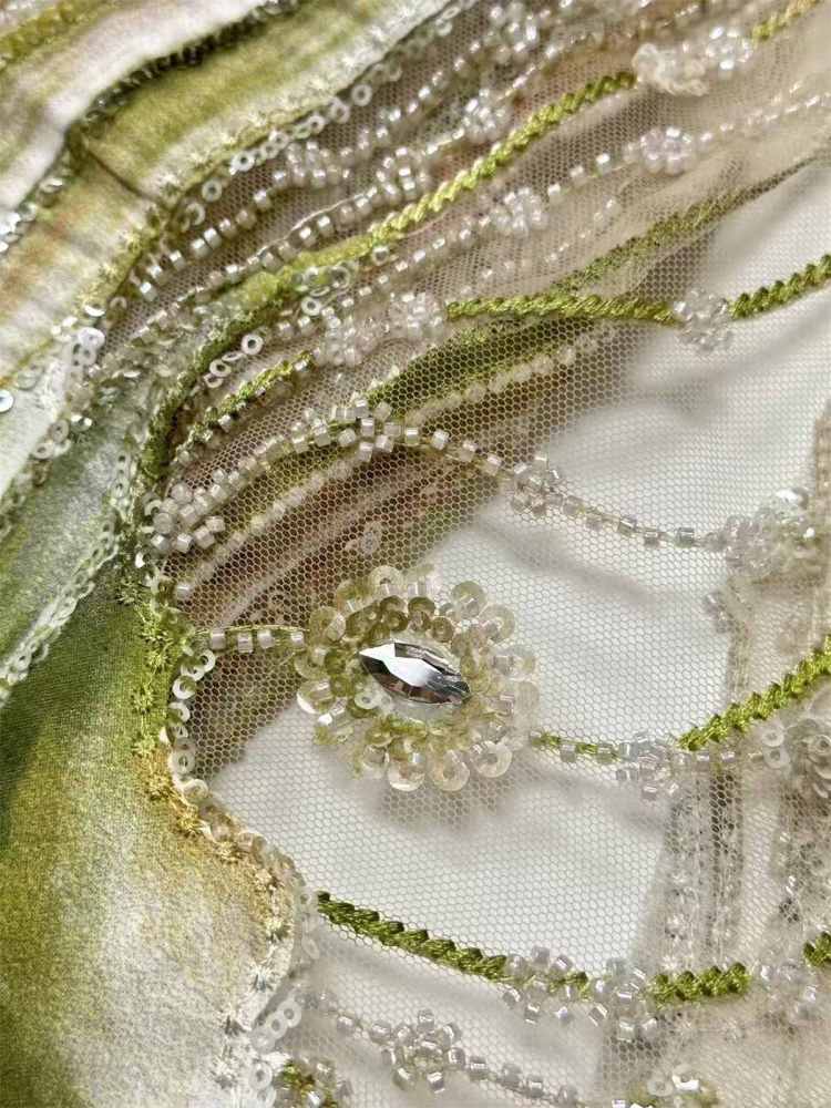 Embellished Beaded Tulle Lace Fabric with Beads | GTIN HN370