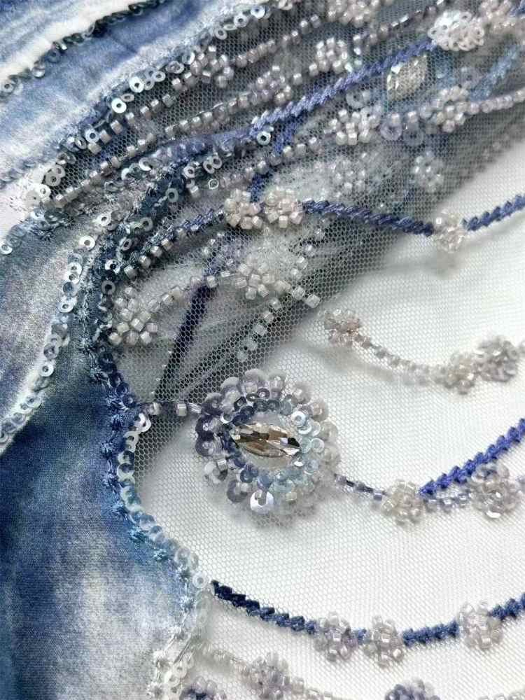 Embellished Beaded Tulle Lace Fabric with Beads | GTIN HN370