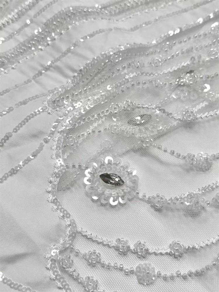 Embellished Beaded Tulle Lace Fabric with Beads | GTIN HN370