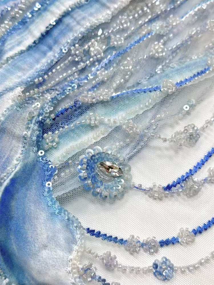 Embellished Beaded Tulle Lace Fabric with Beads | GTIN HN370