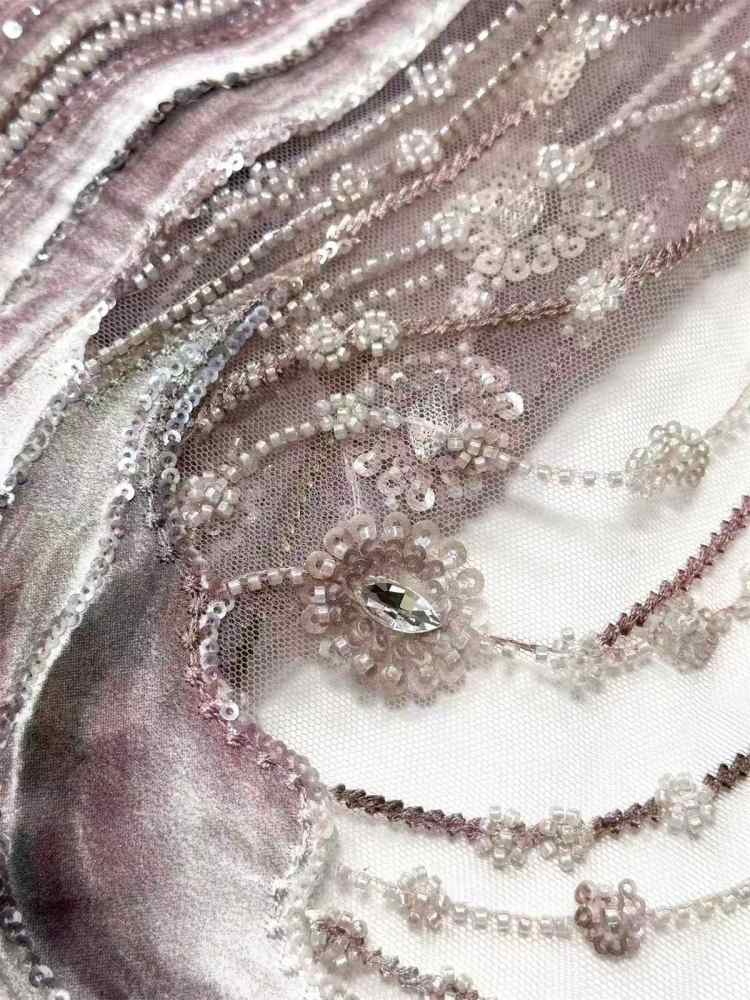 Embellished Beaded Tulle Lace Fabric with Beads | GTIN HN370