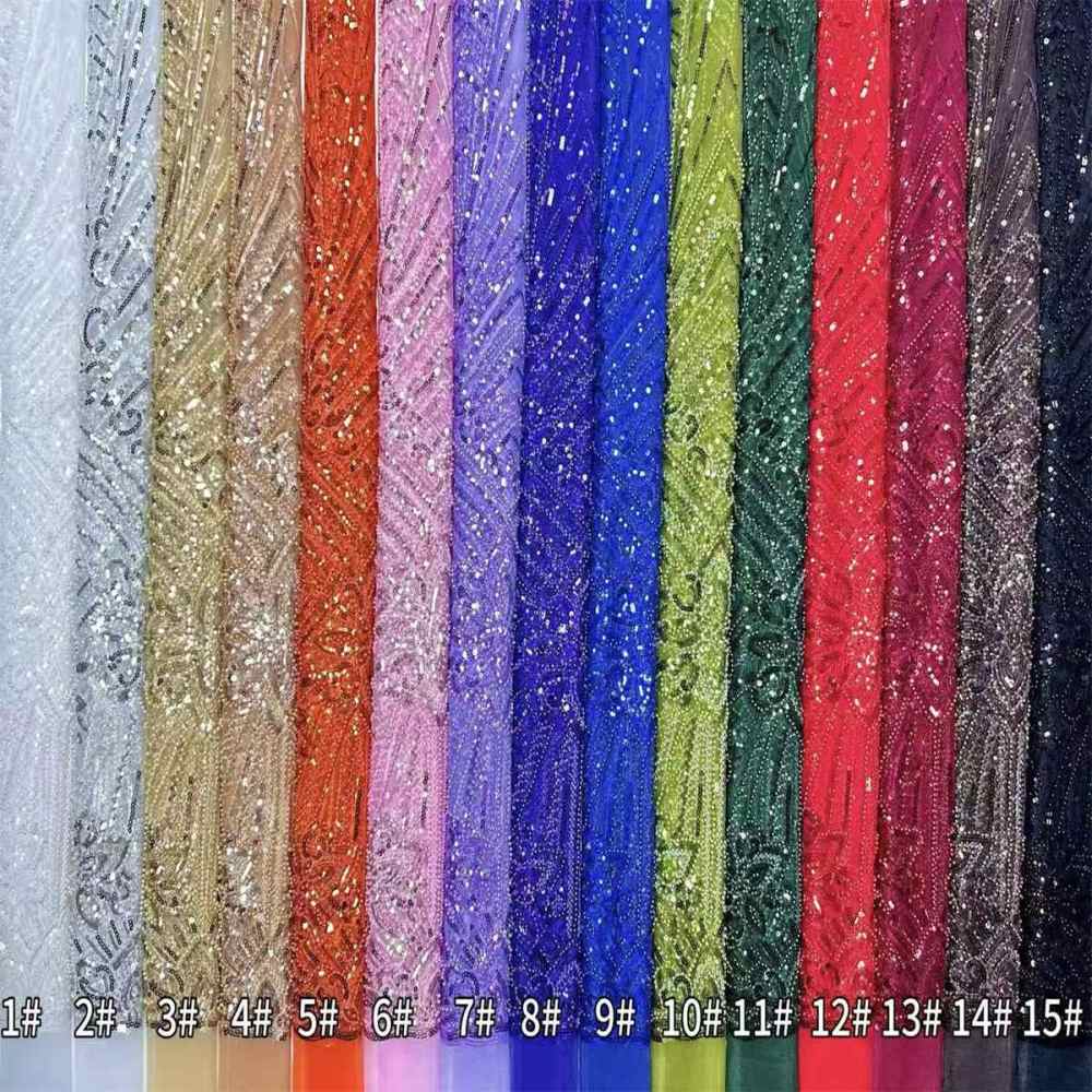 Embellished Beaded Tulle Lace Fabric with Beads | GTIN HN374