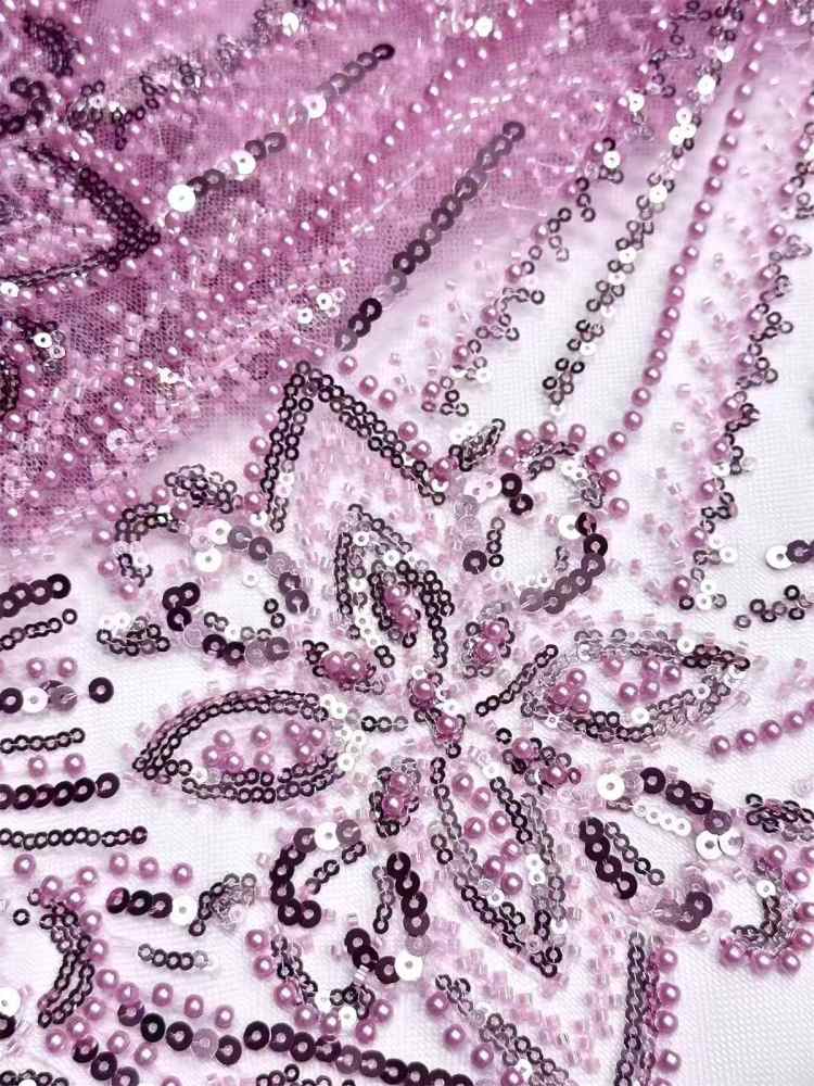 Embellished Beaded Tulle Lace Fabric with Beads | GTIN HN374