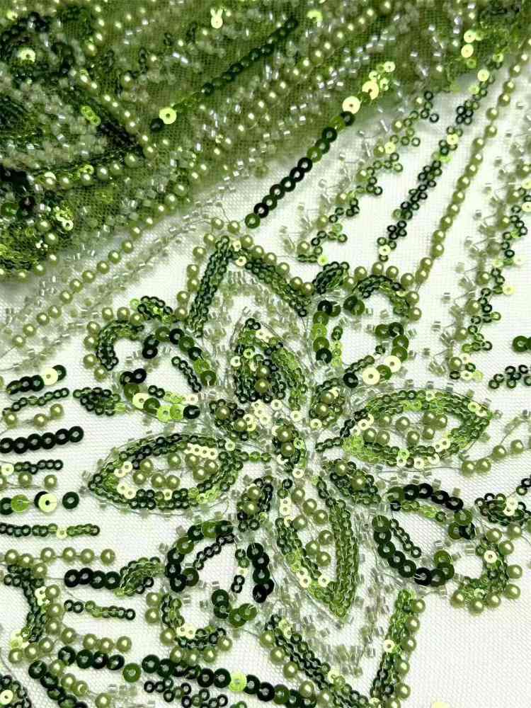 Embellished Beaded Tulle Lace Fabric with Beads | GTIN HN374