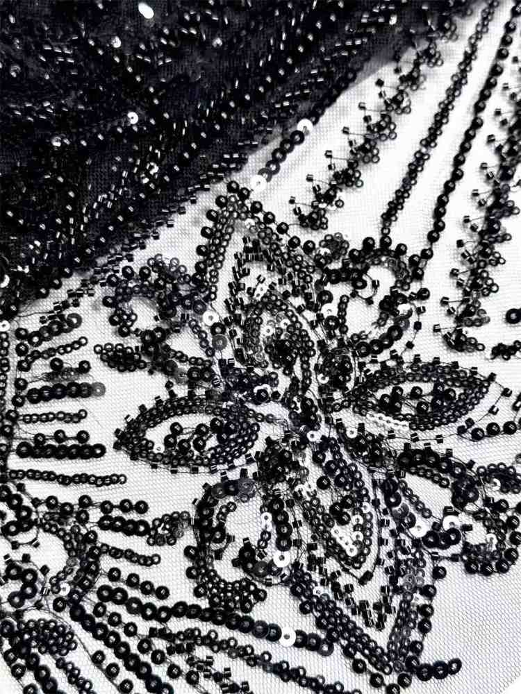 Embellished Beaded Tulle Lace Fabric with Beads | GTIN HN374