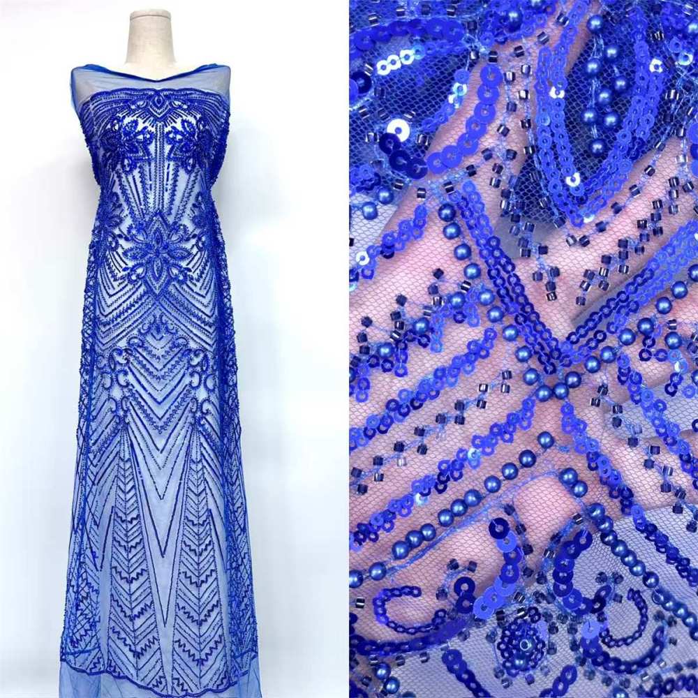 Embellished Beaded Tulle Lace Fabric with Beads | GTIN HN374