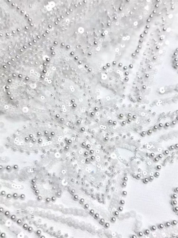 Embellished Beaded Tulle Lace Fabric with Beads | GTIN HN374