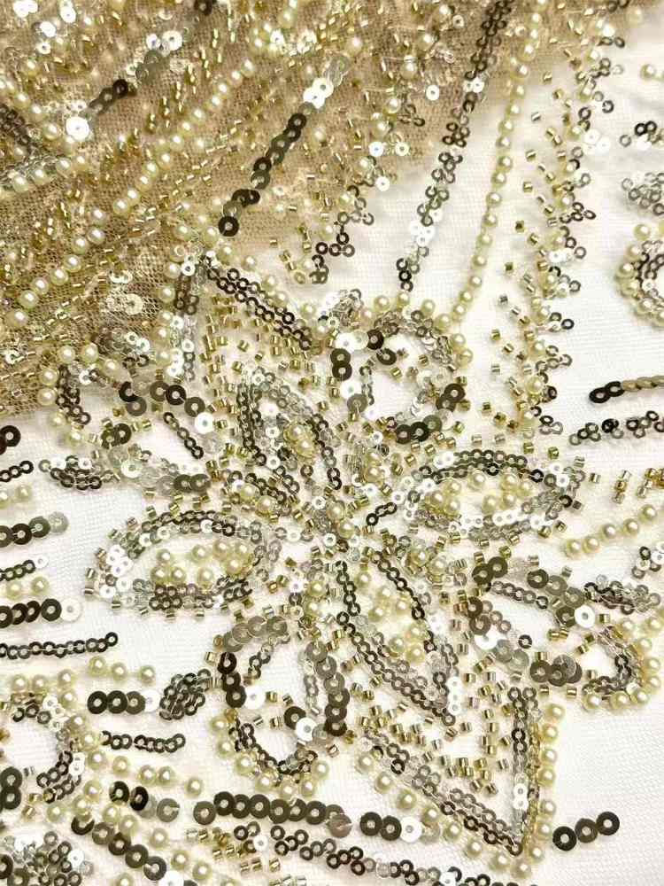 Embellished Beaded Tulle Lace Fabric with Beads | GTIN HN374