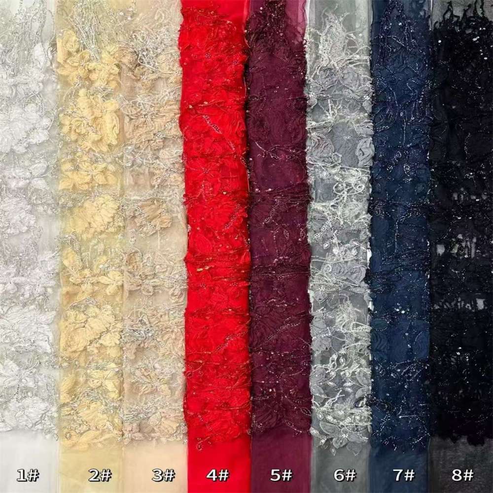 Embellished Beaded Tulle Lace Fabric with Beads | GTIN HN378