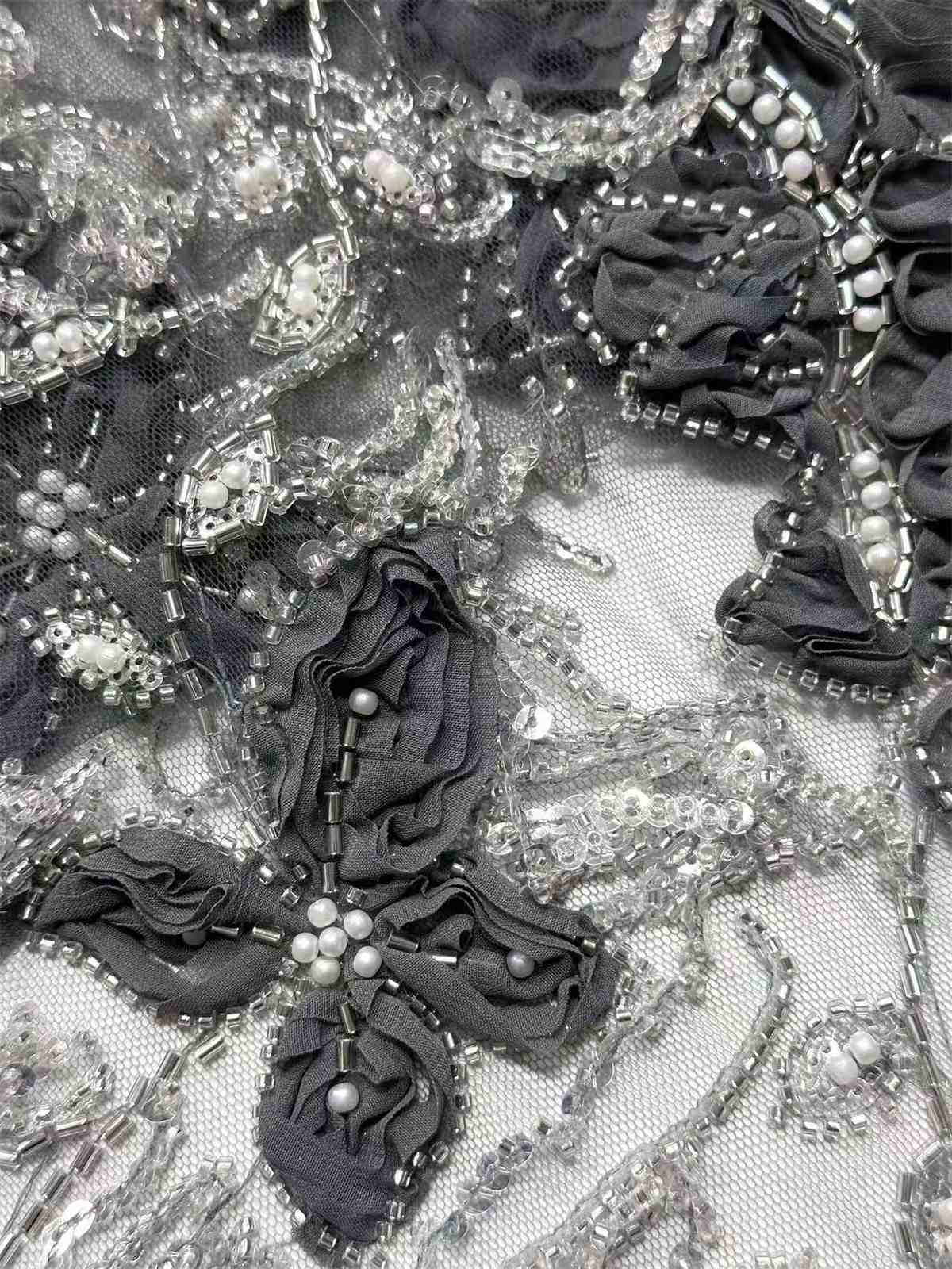 Embellished Beaded Tulle Lace Fabric with Beads | GTIN HN378