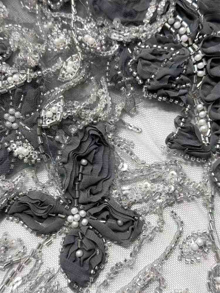 Embellished Beaded Tulle Lace Fabric with Beads | GTIN HN378