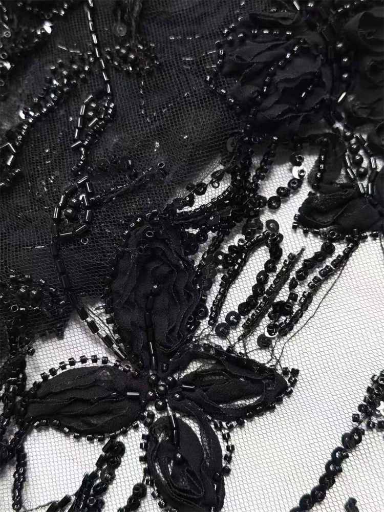 Embellished Beaded Tulle Lace Fabric with Beads | GTIN HN378