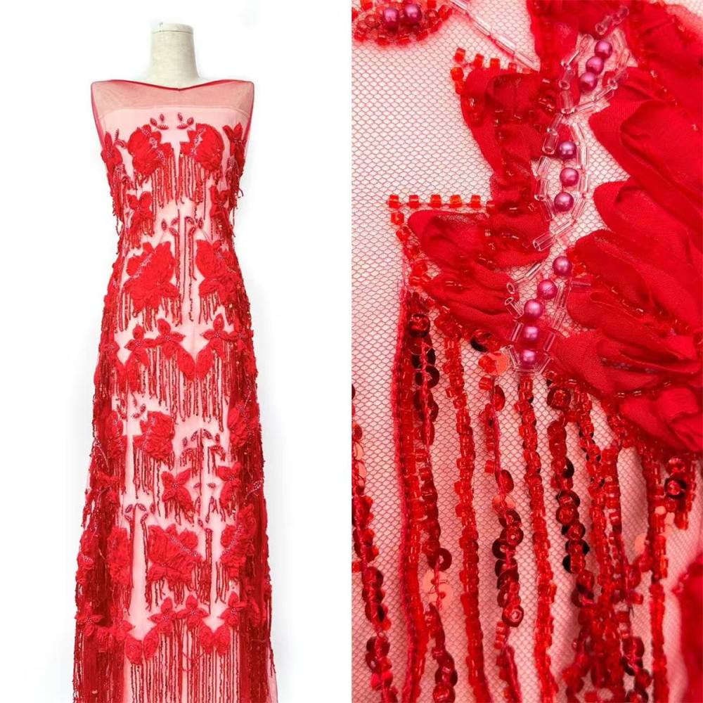 Embellished Beaded Tulle Lace Fabric with Beads | GTIN HN378