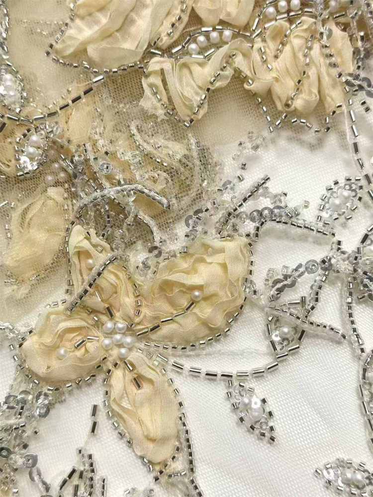 Embellished Beaded Tulle Lace Fabric with Beads | GTIN HN378