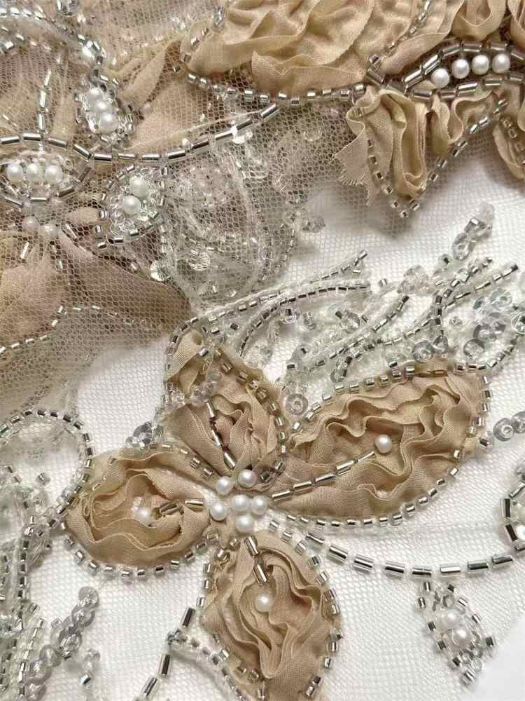 Embellished Beaded Tulle Lace Fabric with Beads | GTIN HN378
