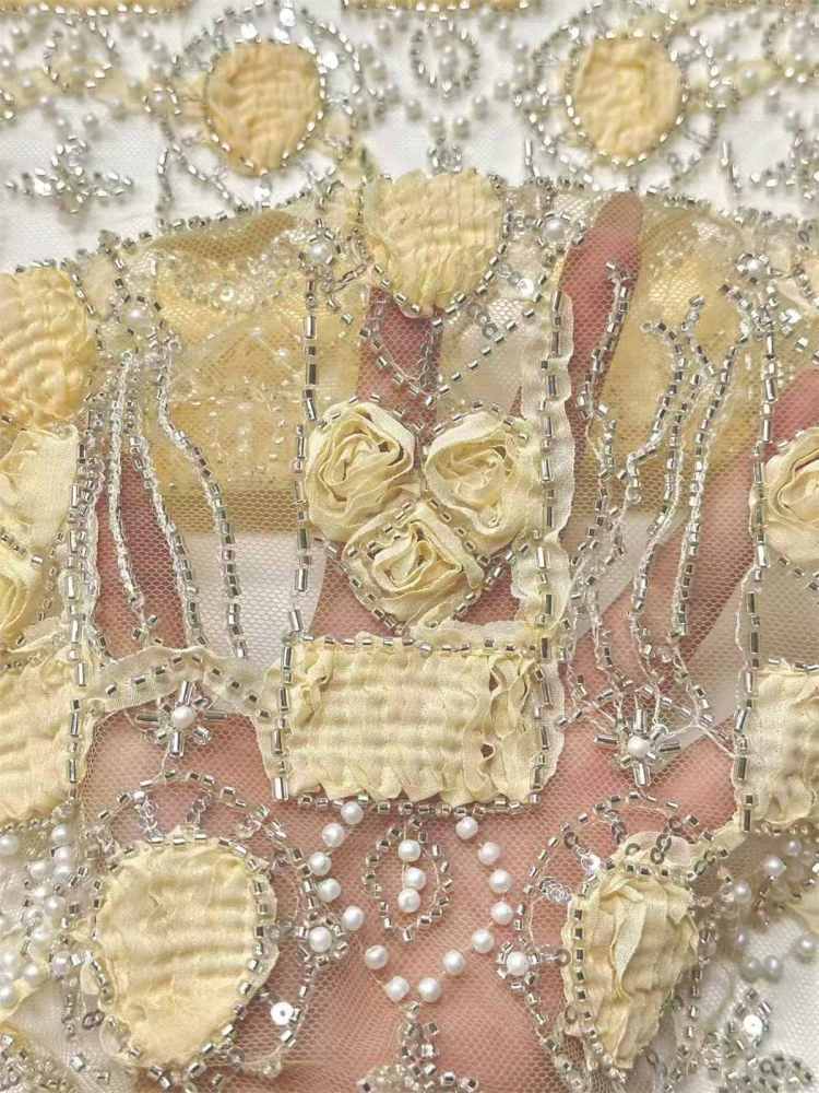 Embellished Beaded Tulle Lace Fabric with Beads | GTIN