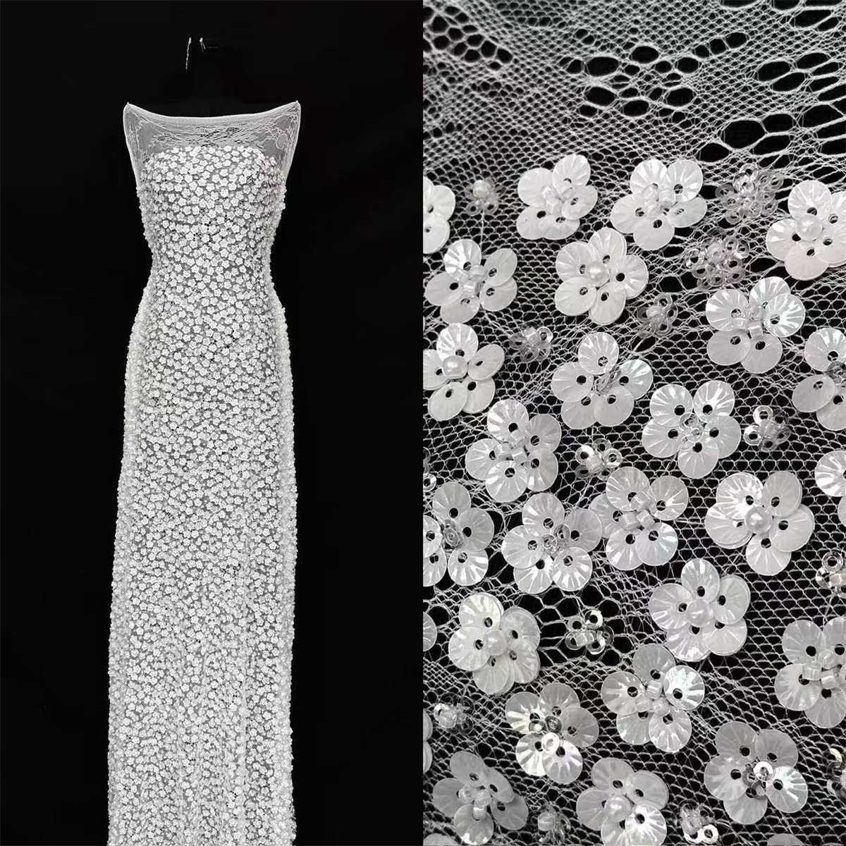 Beaded Tulle Fabric - 5 Yards - Embellished with Beads | MOD HN380