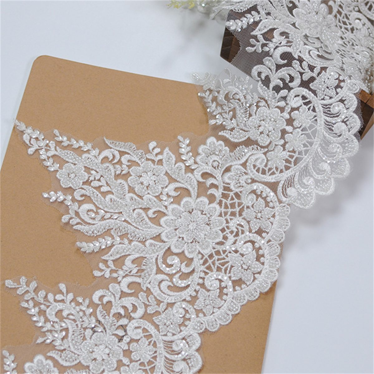 Bridal Lace Trim - Embroidered Beaded Wedding Lace Trim | GTIN XB121