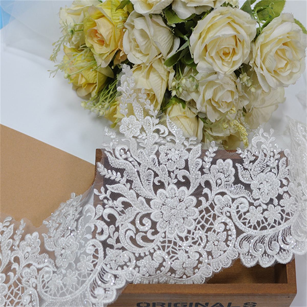 Bridal Lace Trim - Embroidered Beaded Wedding Lace Trim | GTIN XB121