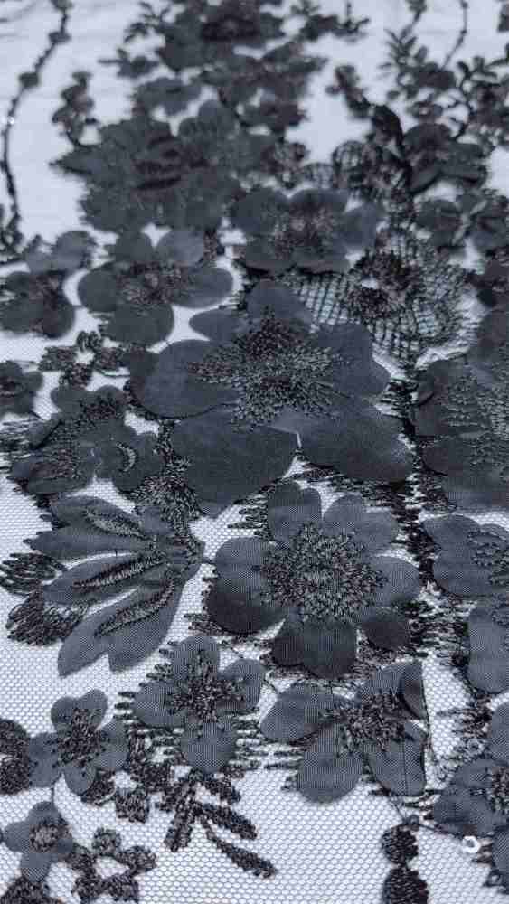 3D Floral Embroidered Sequin Lace Fabric | GTIN JS001B