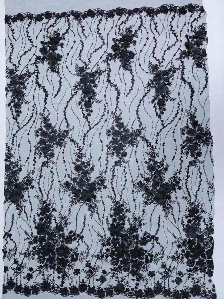 3D Floral Embroidered Sequin Lace Fabric | GTIN JS001B