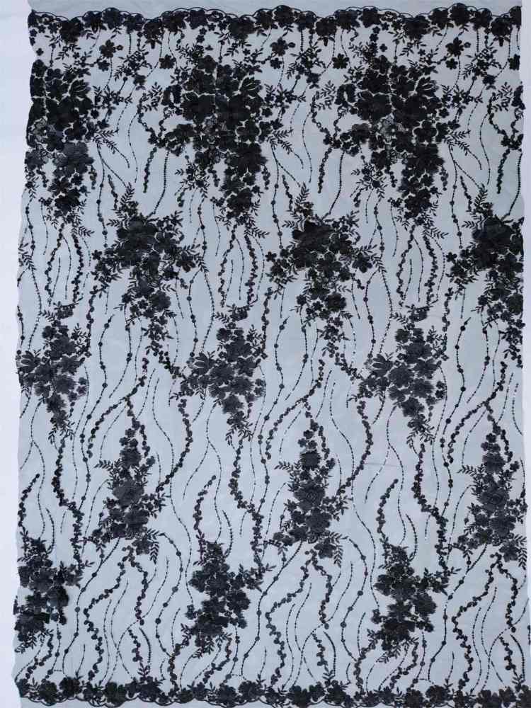 3D Floral Embroidered Sequin Lace Fabric | GTIN JS001B