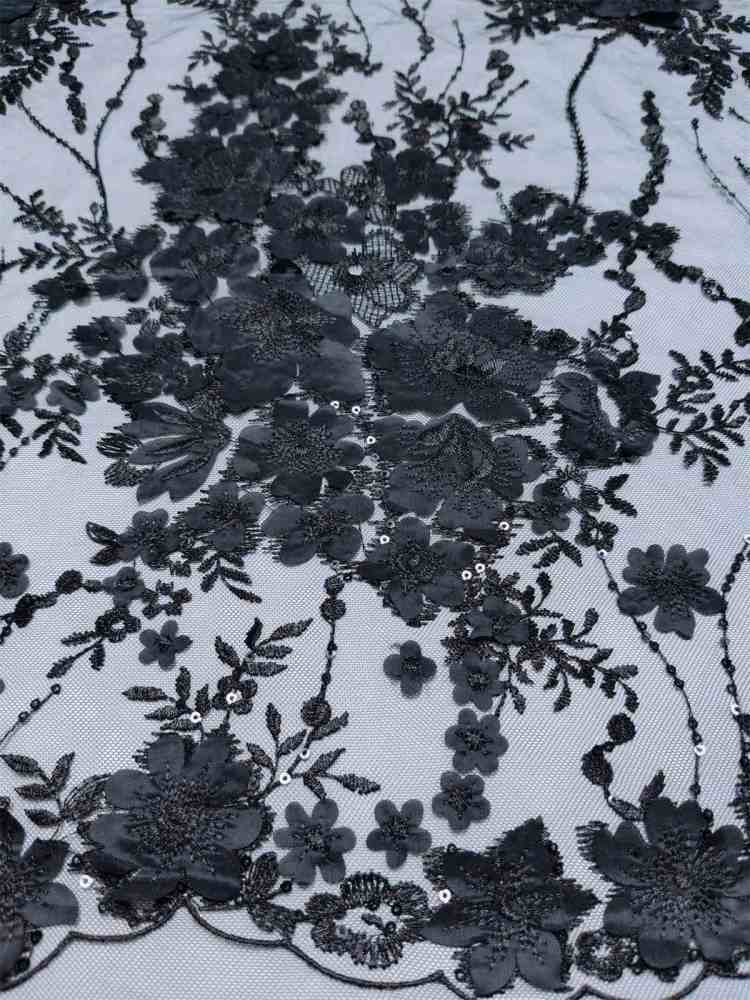 3D Floral Embroidered Sequin Lace Fabric | GTIN JS001B
