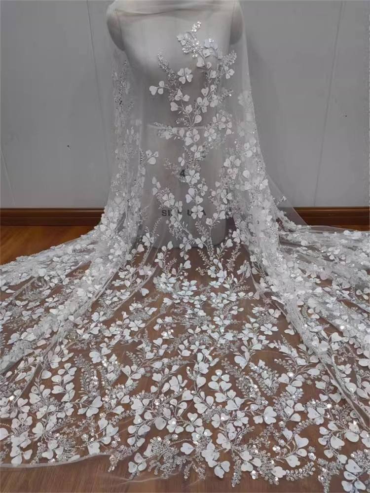 Beaded Bridal Lace Fabric - 3D Floral Wedding Lace Fabric | GTIN RX019