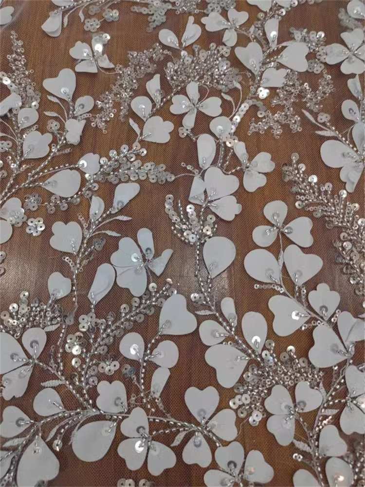 Beaded Bridal Lace Fabric - 3D Floral Wedding Lace Fabric | GTIN RX019