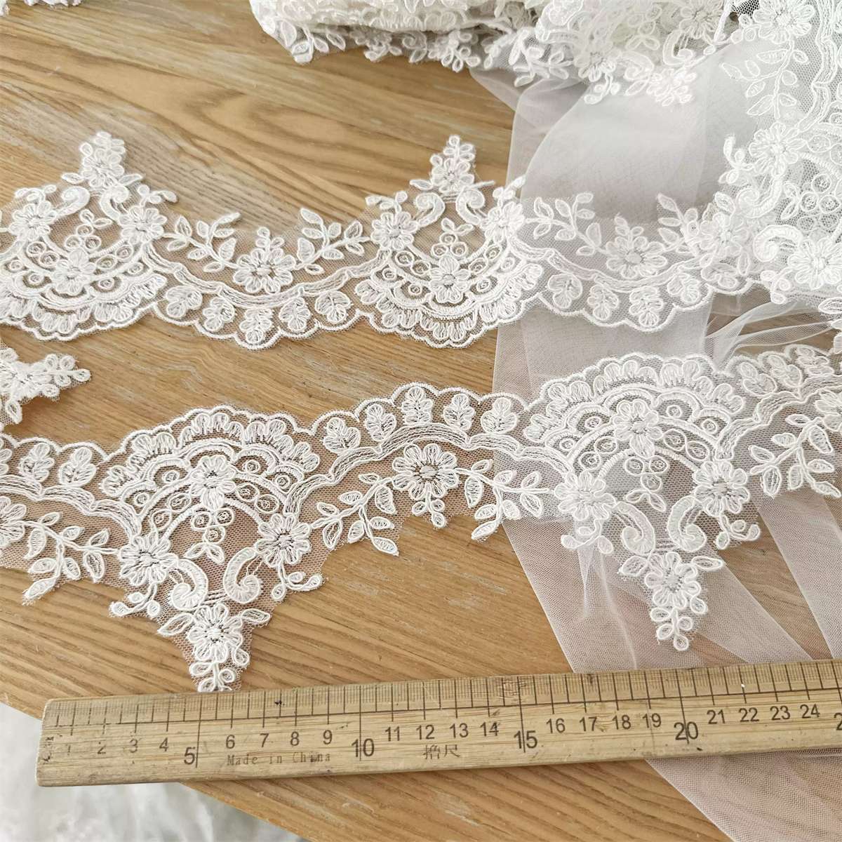 Bridal Lace Trim - Corded Embroidered Wedding Lace Trim | GTIN SX163