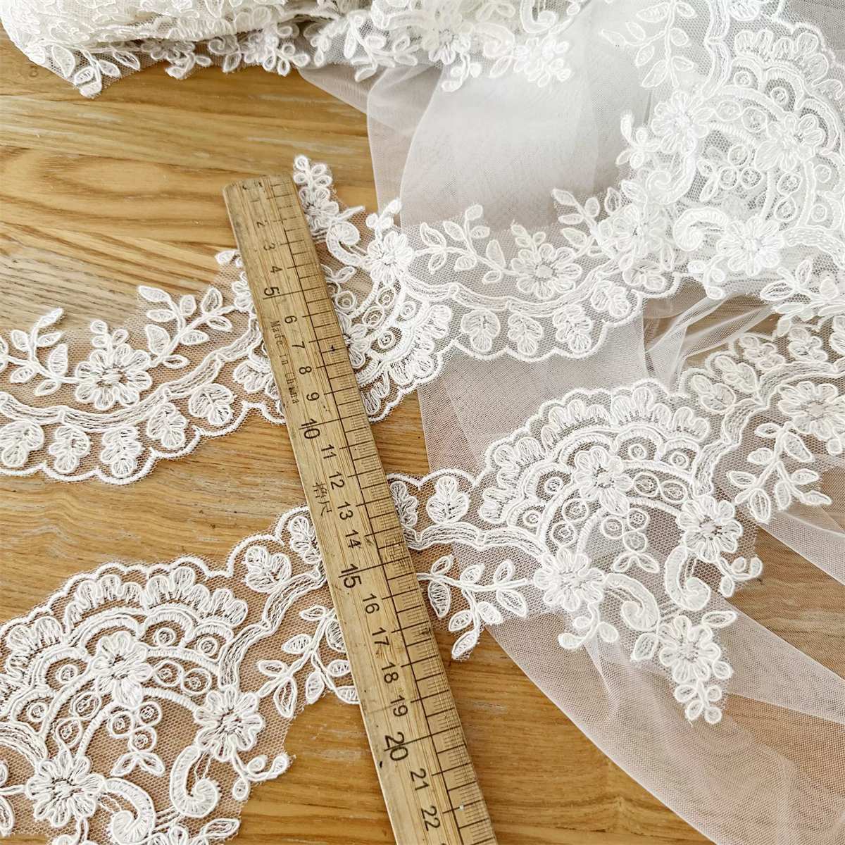 Bridal Lace Trim - Corded Embroidered Wedding Lace Trim | GTIN SX163