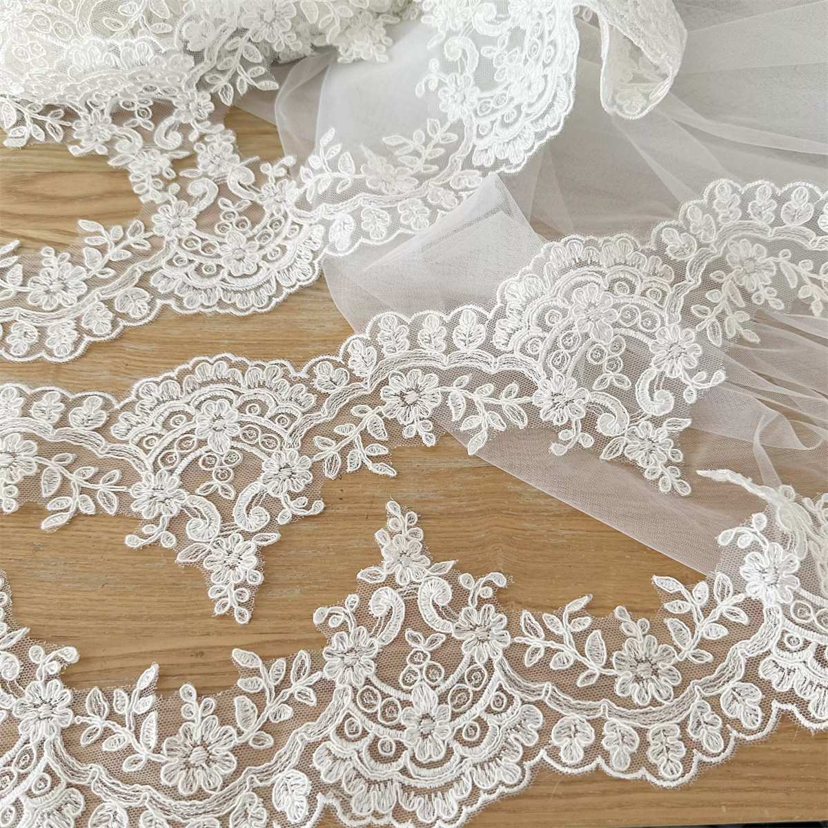 Bridal Lace Trim - Corded Embroidered Wedding Lace Trim | GTIN SX163