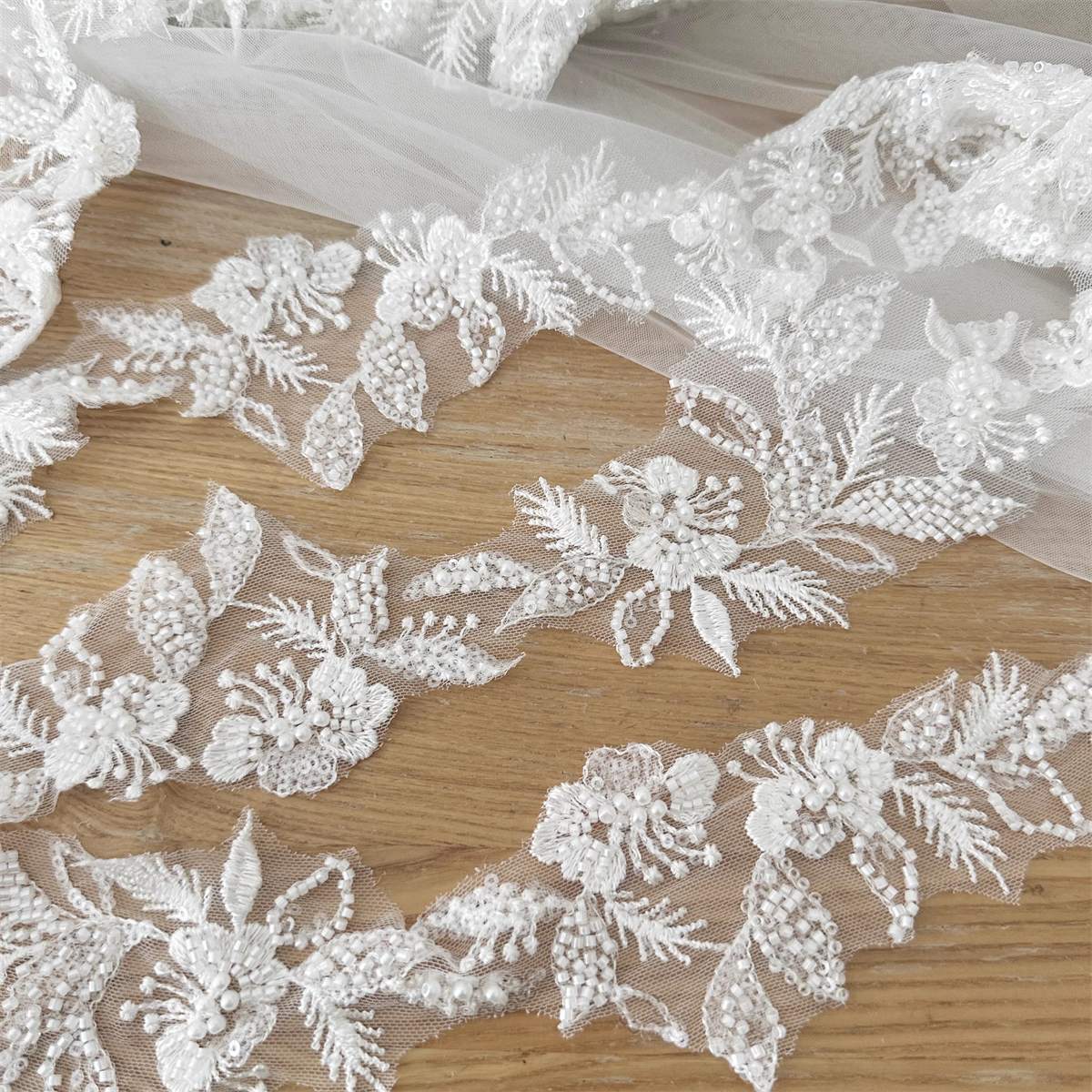 Bridal Lace Trim - Embroidered Beaded Wedding Lace Trim | GTIN SX181