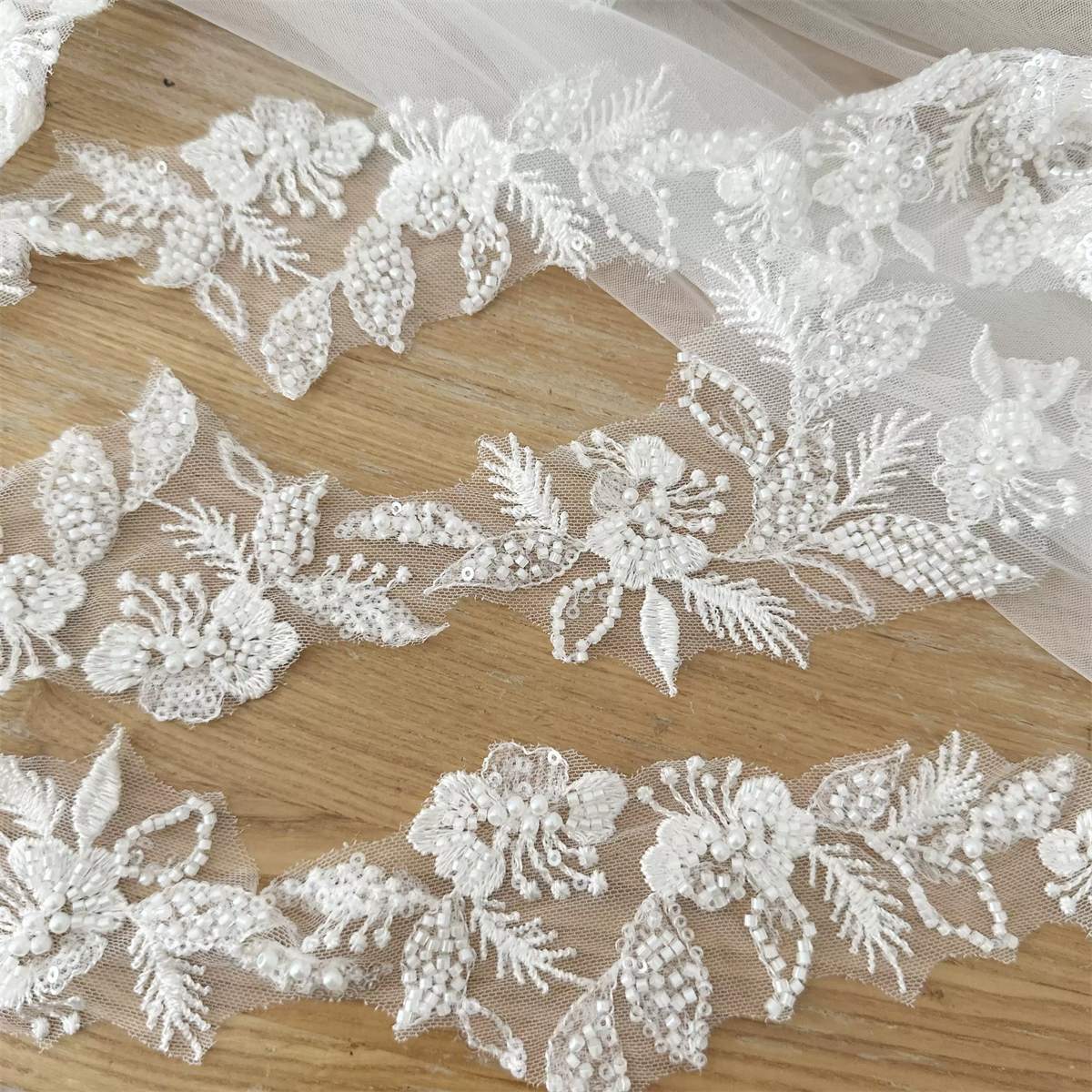 Bridal Lace Trim - Embroidered Beaded Wedding Lace Trim | GTIN SX181