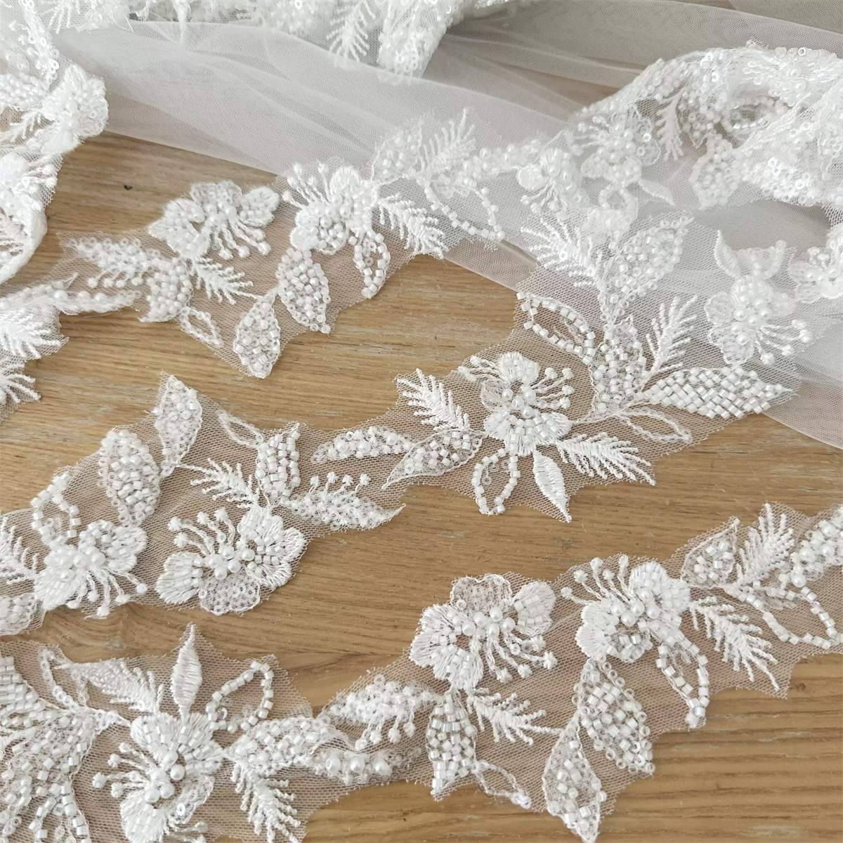 Bridal Lace Trim - Embroidered Beaded Wedding Lace Trim | GTIN SX181