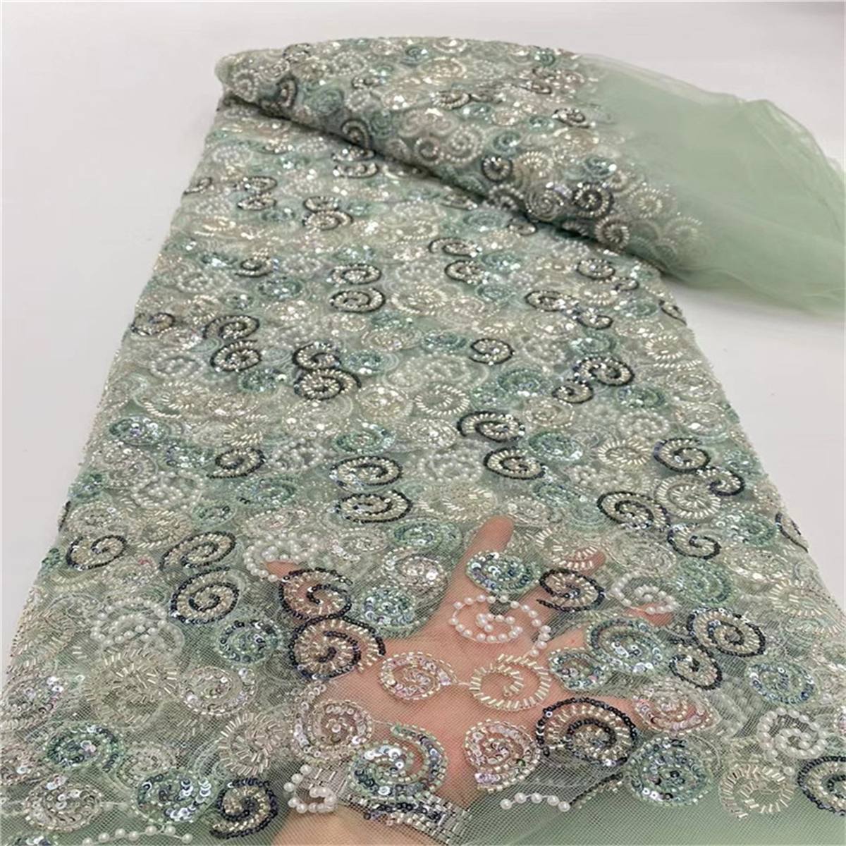 Embellished Beaded Tulle Lace Fabric With Beads | GTIN JLT165