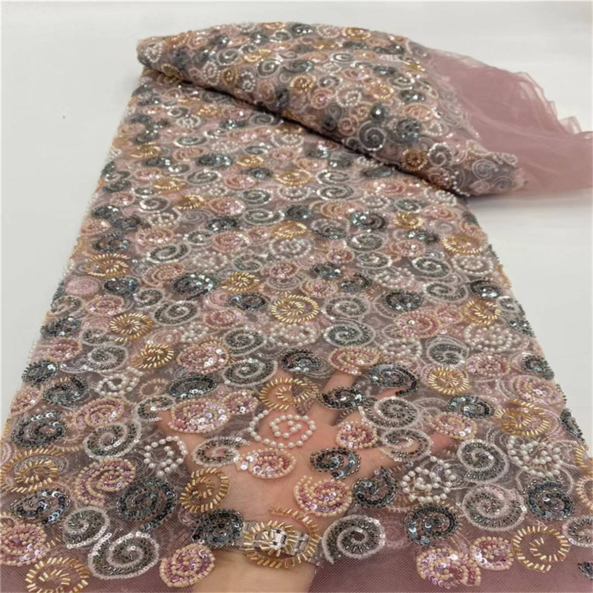 Embellished Beaded Tulle Lace Fabric With Beads | GTIN JLT165