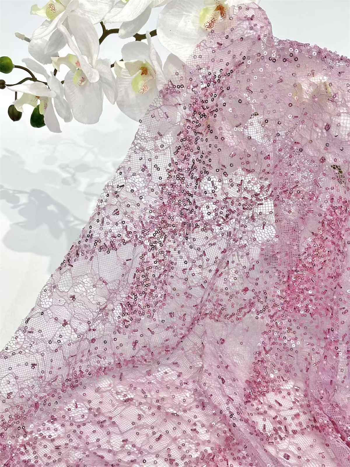 Embellished Beaded Tulle Lace Fabric With Beads | GTIN HN145