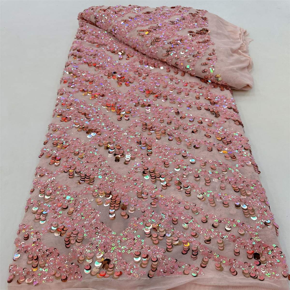 5 Yards Colored Tulle Sequined Faux Pearls Beaded Embroidered Lace Fabric JJ037